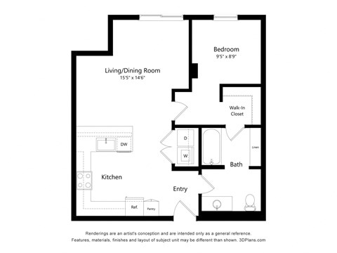 Floor plan for 1 bed, 1 bath, 710 sqft